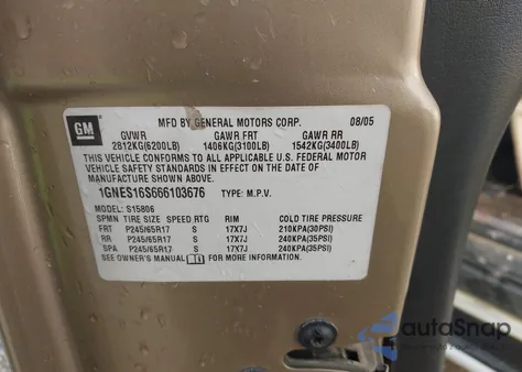 2006 Chevrolet Trailblazer Ext Ls из США, поврежденный, VIN 1GNES16S666103676